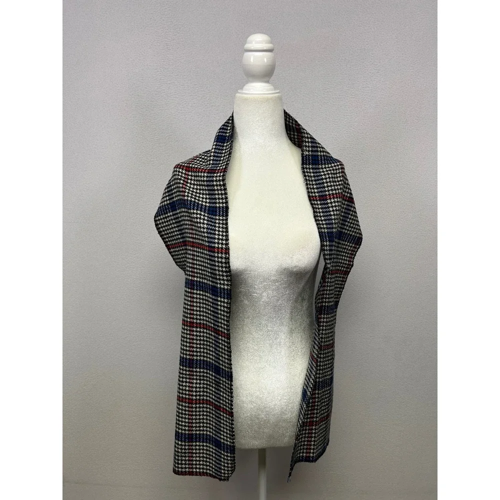 Dark Academia Unisex OS Black Blue Red Houndstooth Glen Plaid Scarf